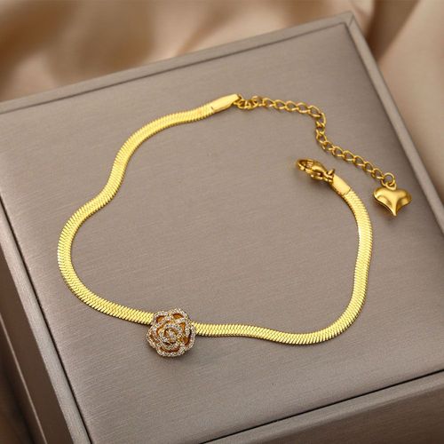 Bracelet De Cheville Plaqué Or 18k Fleur Amour Chaîne De Cheville En Acier Inoxydable Serpent Os Lvn2464