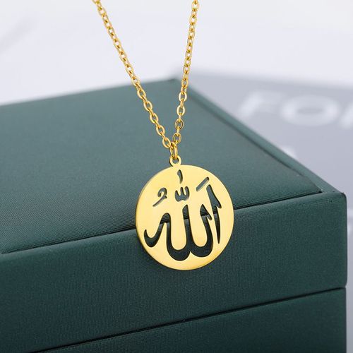 Collier Alphabet Arabe Creux En Acier Inoxydable Plaqué Or Cuivre 18k Pour Homme Et Femme Lvn2481