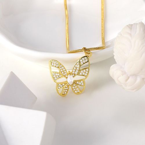 Collier Papillon Ins Diamant Micro-Incrusté Pendentif Papillon Chaîne Clavicule Lvn2542