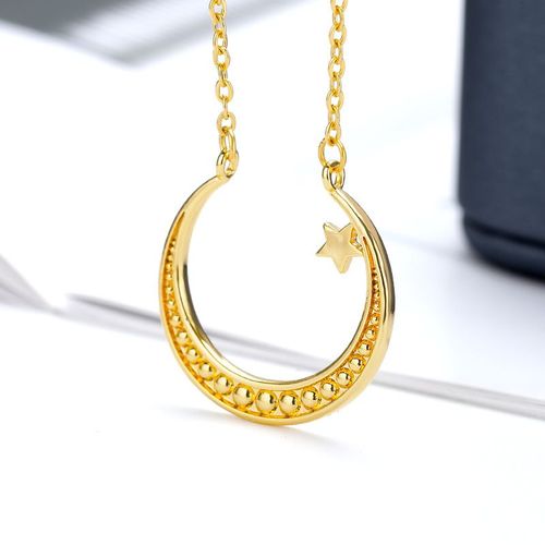 Collier Pendentif Étoile De Lune Douce Et Mignonne Femme Collier De Chaîne De Clavicule Douce Au Clair De Lune Blanc Lvn2521