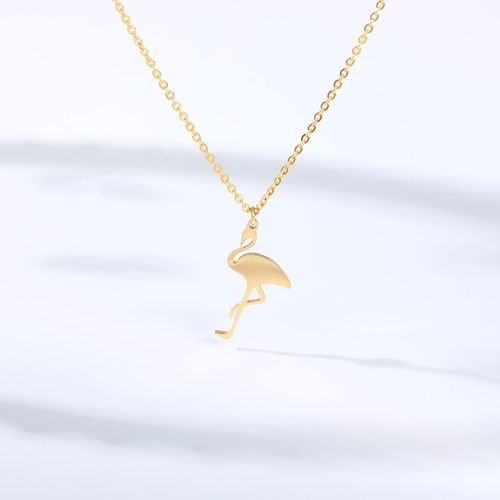 Collier Flamant Rose Pendentif Acier Inoxydable Or Rose Collier Noël Lvn2643