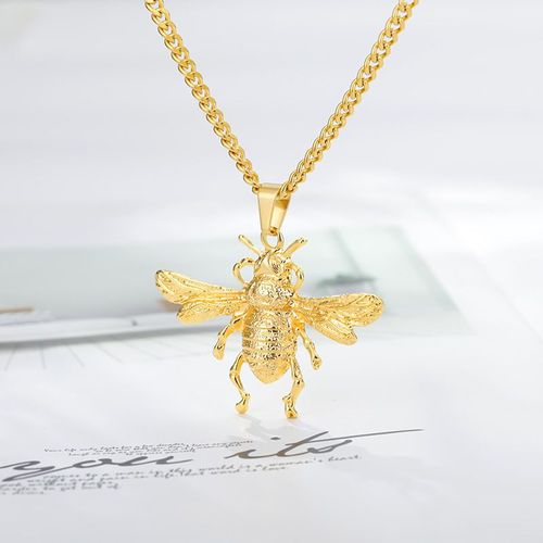 Chaîne De Cravache En Acier Inoxydable Insecte Cuivre Pendentif Petit Collier D'abeille Lvn2655