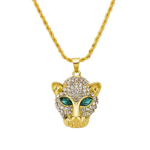 Collier Hip Hop Collier Tête De Léopard Collier Pendentif Diamant Lvn2755