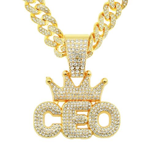 Hip-Hop Plein Diamant Couronne Chef De La Direction Lettre Pendentif Collier Cubain Hipster Hommes Hip-Hop Rue Discothèque Lvn2743