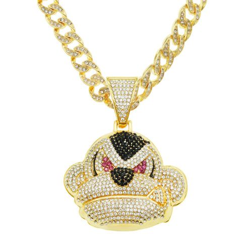 Hip-Hop Plein Diamant Collier Pendentif Singe En Trois Dimensions Hipster Dominateur Cool Chaîne Cubaine Hip-Hop Orang-Outan Lvn2769
