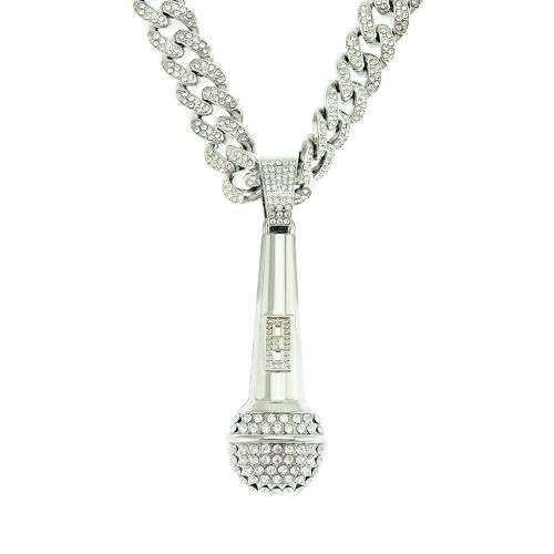 Hip-Hop Rap Stéréo Mike Forme Pendentif Collier Diamant Microphone Hommes Rue Décoration Lvn2829