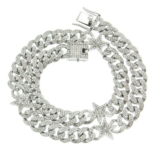 Hommes Cool En Trois Dimensions Pleine Étoile De Diamant Chaîne Cubaine Collier Pendentif Hipster Discothèque Disco Collocation Lvn2885