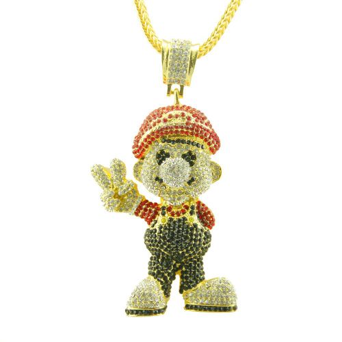 Collier Pendentif Personnage Coloré Serti De Diamants En Trois Dimensions Serti De Diamants Hip-Hop Chaîne D'os De Serpent Pour Hommes Lvn2941