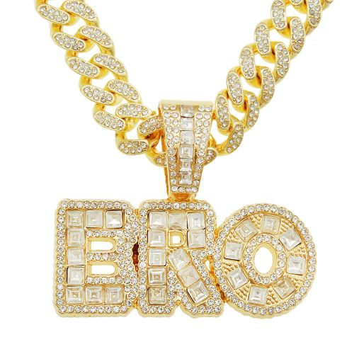 Diy Couture Plein Diamant Lettre Pendentif Collier Hip Hop Exagéré Chaîne Cubaine Lvn2915