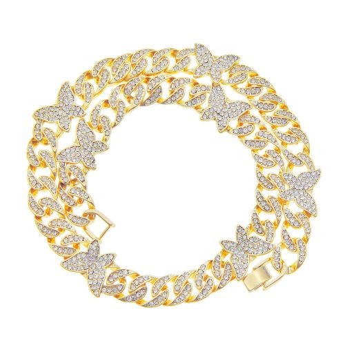 Collier Chaîne Cubaine Diamant Plein De Diamant Papillon Hip-Hop Hip-Hop Cool Pendentif Lvn2960