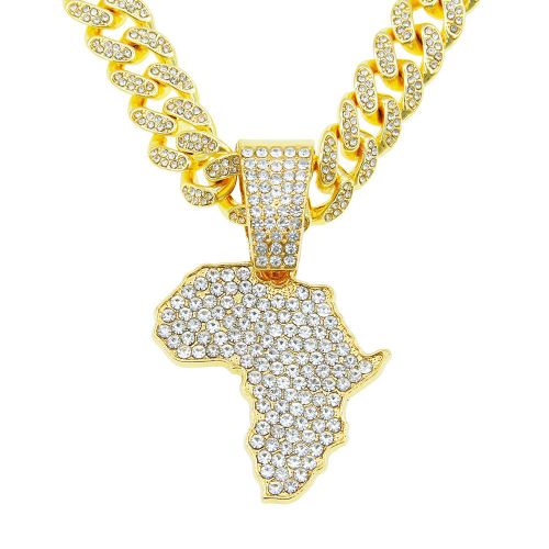 Hip-Hop Plein Diamant Carte Pendentif Collier De Chaîne Cubaine Cool Dominateur Exagéré Hip-Hop Porter Collier De Chaîne De Clavicule Lvn3016