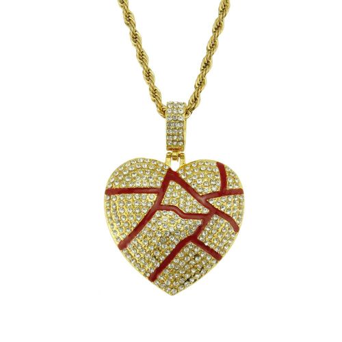 Hip Hop Brisé Amour Coeur Brisé Forme Pendentif Collier Plein De Diamant Peinture Huile Hommes Et Femmes Couple Colliers Lvn3100
