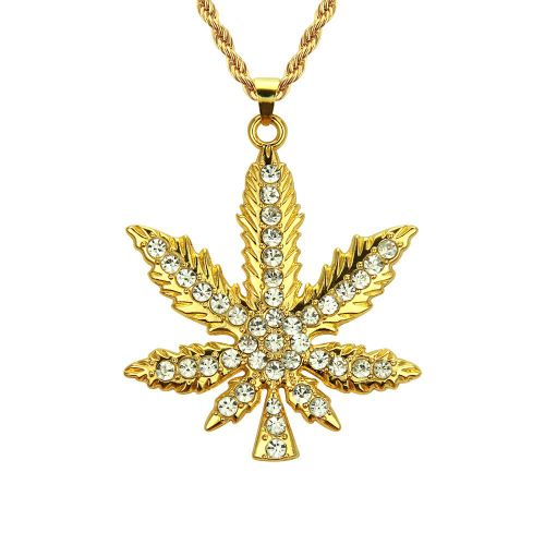 Hip Hop Diamant Feuille D'érable Pendentif Collier Pendentif Collier Lot Lvn3147