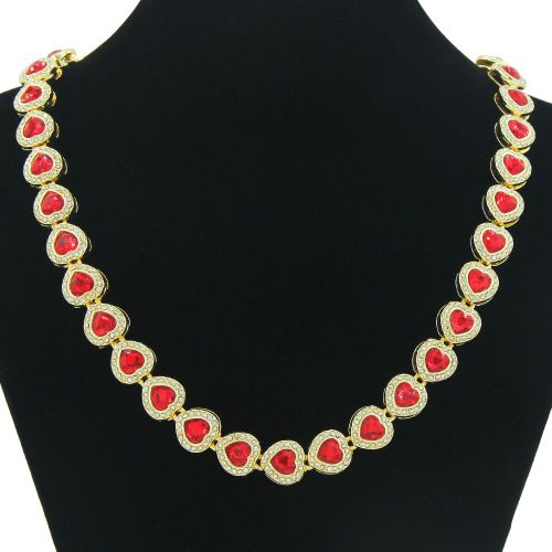 Hip-Hop Rouge Pêche Coeur Strass Couture Chaîne Cubaine Collier Amour Hommes Et Femmes Cool Clavicule Chaîne Collier Lvn3227