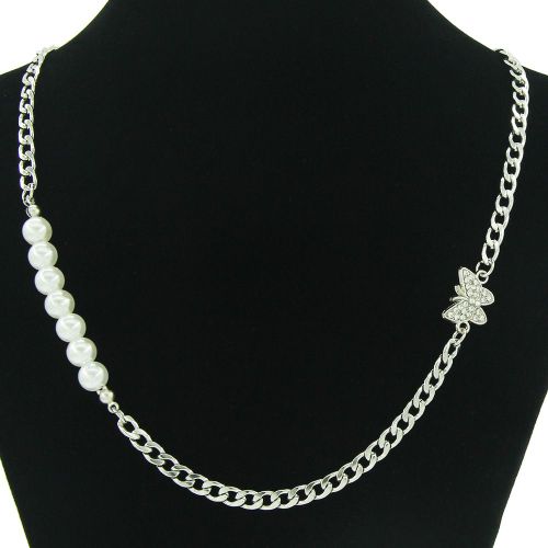 Chaîne Cubaine Perle Couture Titane Acier Collier Tendance Hip Hop Diamant Papillon Irrégulier Lvn3245