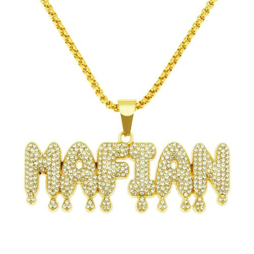 Hip-Hop Couture Plein Diamant Lettre Pendentif Collier En Forme De Goutte Créatif Chandail Chaîne Long Collier Lvn3345