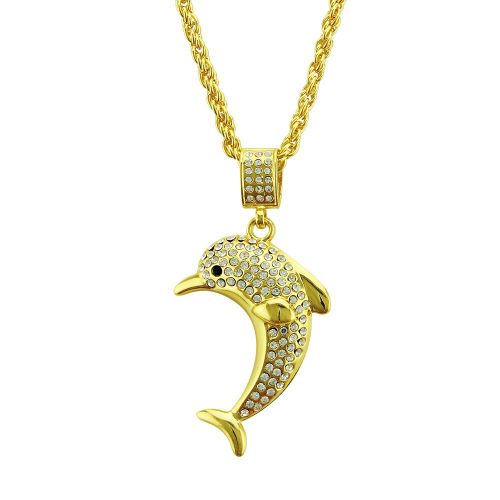 Collier Homme Hip-Hop Street Diamant Tridimensionnel Pendentif Dauphin Tendance Lvn3441