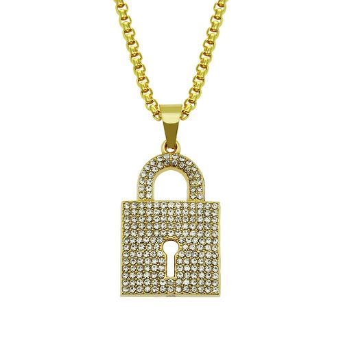 Pendentif En Forme De Serrure En Diamant Pour Hommes Ins Hip-Hop Rap Collier Hipster De Rue Serti De Diamants Lvn3424