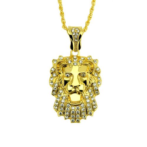 Collier Pendentif Tête De Lion En Trois Dimensions Avec Diamant Exagéré Hip-Hop Lvn3543
