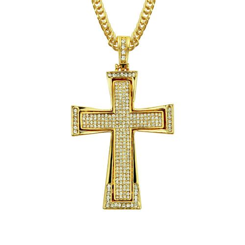 Collier Pour Homme Avec Pendentif Croix En Diamant Tridimensionnel Hip Hop Lvn3600