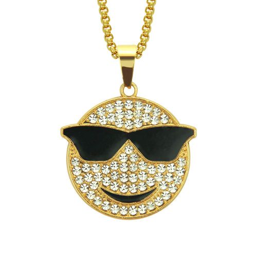 Collier Pendentif Lunettes Smiley Diamant Hip Hop Le Plus Vendu Lvn3653