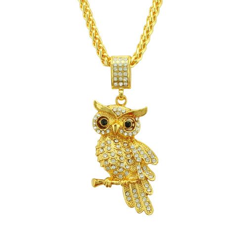 Collier Homme Punk Hip Hop Hibou Diamant Pendentif Lvn3694