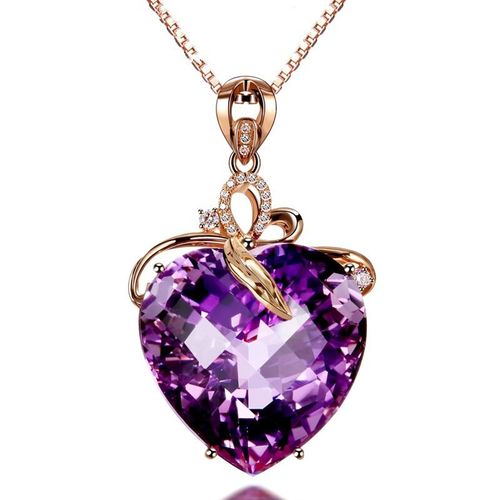 Pendentif En Améthyste En Forme De Coeur Collier En Améthyste Synthétique En Pierre De Couleur Or 18 Carats Pour Femmes Lvn3885