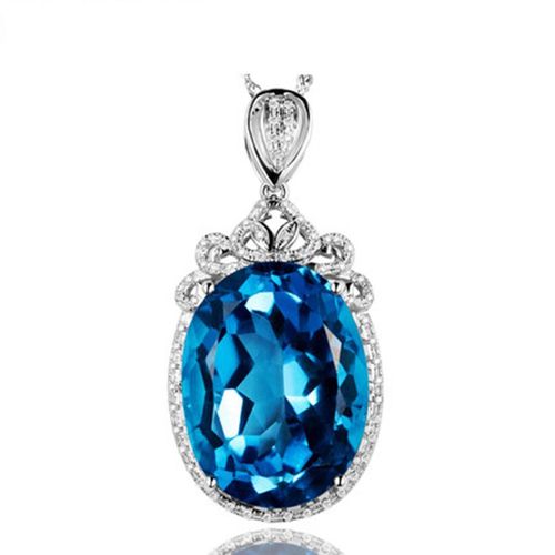 Carat Suisse Topaze Bleue Pendentif Femme Argent Plaqué Argent Incrusté Imitation Zircon Couleur Pierre Collier Lvn3883