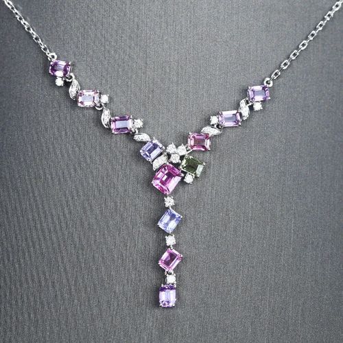 Imitation Padparadscha Saphir Coloré Trésor Collier Lavande Violet Rose Diamant Tourmaline Ensemble Chaîne Femmes Lvn3869