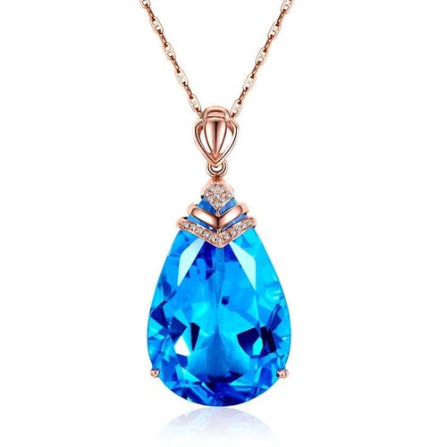 Bijoux Colorés Incrusté D'aigue-Marine Topaze Goutte D'eau Poire Pendentif Collier Plaqué Or Rose 18 Carats Pour Femme Lvn3905