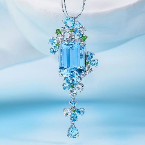 Pendentif Imitation Aigue-Marine Femme Morgan Couleur Pierre Précieuse Diamant Rose Santa Maria Collier De Pierres Précieuses Colorées Bleues Lvn3893