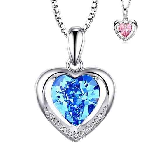 Collier Pendentif Coeur Éternel En Cristal Bleu En Forme De Coeur En Argent Pour Femme Lvn3898