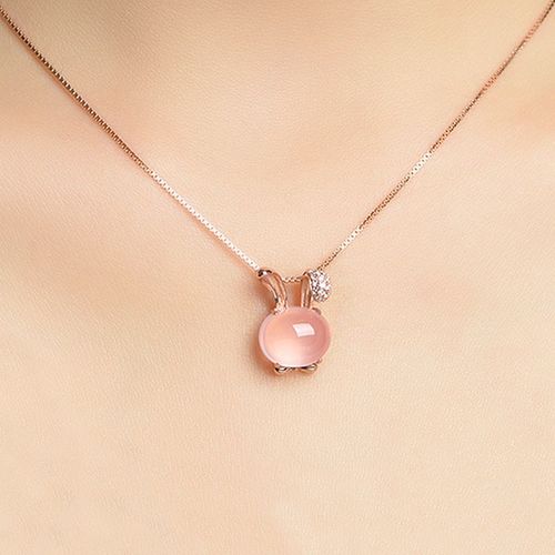 Cuivre Plaqué Argent Collier Plaqué Or Rose Synthétique Hibiscus Pierre Poudre Cristal Lapin Femme Pendentif Clavicule Chaîne Lvn3968