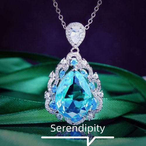 Collier Poire Goutte D'eau Topaze Bleu Suisse Incrusté De Diamants Pendentif Aigue-Marine Simulation Gros Carat Lvn3953
