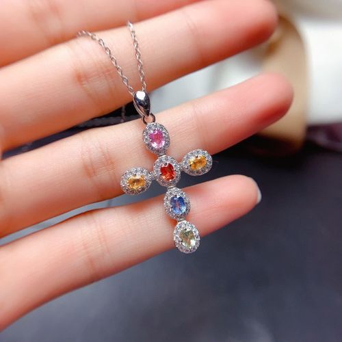 Imitation Couleur Naturelle Pendentif Saphir Sri-Lankais Couleur Tourmaline Colorée Collier De Diamants À Haute Teneur En Carbone Pour Femmes Lvn3957