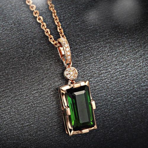 Collier Pendentif En Tourmaline Émeraude Synthétique Incrusté D'or Rose 18 Carats Lvn3949