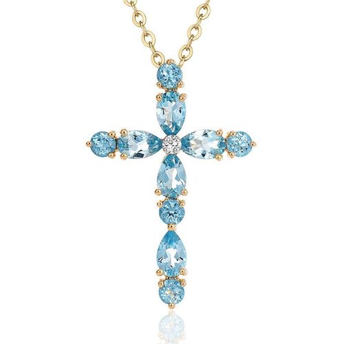 Plaqué Or 18k Topaze Couleur Synthétique Pierre Pendentif Croix Collier Clavicule Femme Lvn3989