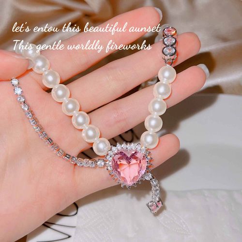 Collier De Couture De Coeur De Diamant Rose Perle Collier De Chaîne De Clavicule Multicouche Femmes Lvn3971