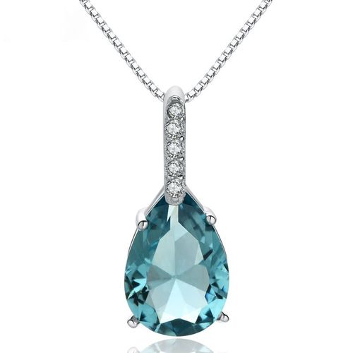 Synthétique Bleu Cristal Topaze Pendentif Goutte D'eau Poire Forme Carat Collier 925 Argent Plaqué Collier Femmes Lvn3997