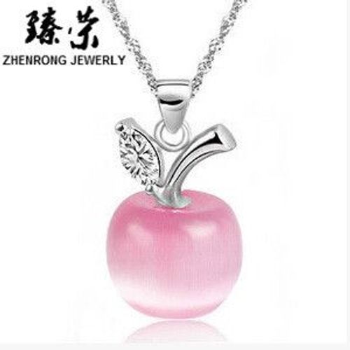 Cuivre Plaqué Argent Collier Femme Clavicule Courte Pomme Opale Cristal Pendentif Argent Lvn4062