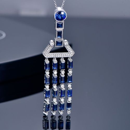 Simulation De Conception De Bijoux Haute Couture Recommandée Pendentif Saphir Bleu Royal Collier Long Pompon Pour Femme Lvn4058