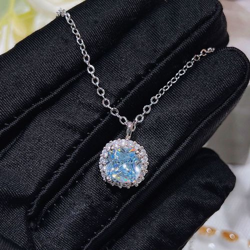 Créateur De Bijoux Simulation Aigue-Marine Petit Collier De Haricot De Sucre Super Brillant Oreiller Lumineux Carré Mer Bleu Zirconium Pendentif Lvn4057