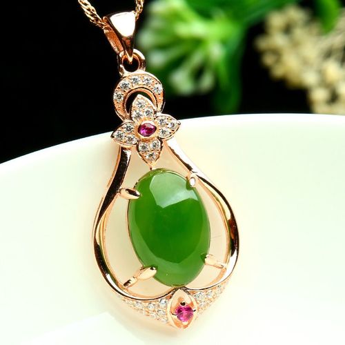 Pendentif Jaspe En Jade Synthétique Incrusté D'or Rose Plaqué Argent Collier De Jade Hetian Pour Femme Pendentif En Jade Lvn4056