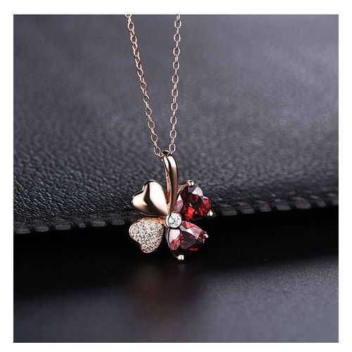 Lucky Clover Collier Pendentif Grenat Synthétique Collier En Cristal Rouge Femme Clavicule Chaîne Argent Lvn4044