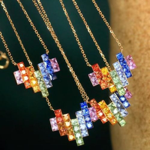 Bonbons Sans Bordure Incrusté De Saphir Coloré En Forme De Coeur Pendentif Collier Bijoux Quotidien Petit Collier De Trésor Coloré Femme Lvn4029