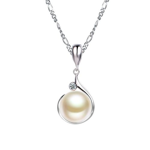 Perle Collier Court Pendentif Goutte D'eau Femme Plaqué Argent Unique Plat Imitation Perle Clavicule Chaîne Lvn4089