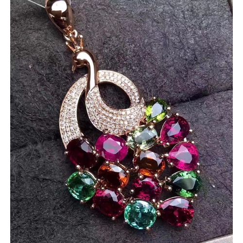 Pendentif En Tourmaline Arc-En-Ciel En Forme De Poire En Forme De Goutte Naturelle Collier De Paon En Pierres Précieuses Colorées Plaqué Or Rose Lvn4077