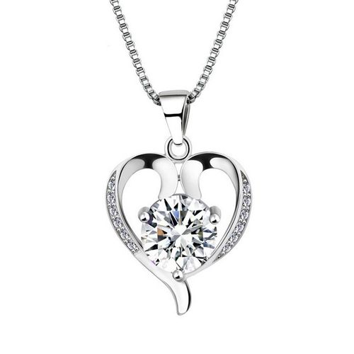 Cuivre Argent Plaqué Coeur Collier Dames Diamant Pendentif Bijoux En Argent Lvn4106