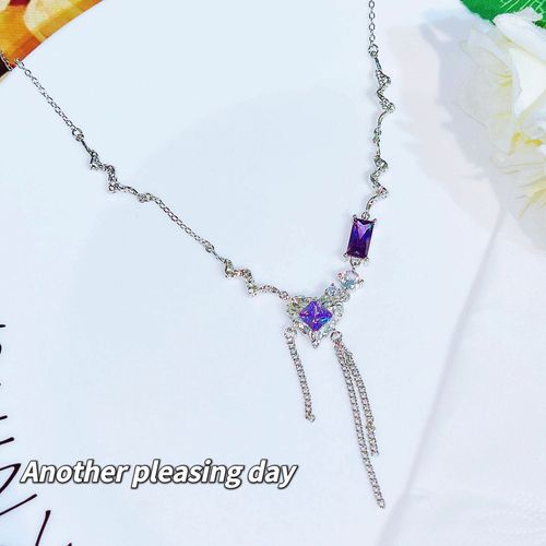Collier Coeur En Métal Plissé Lave Zircon Violet Ins Couture Chaîne Clavicule Lvn4098