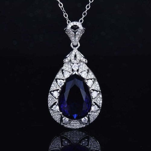 Bijoux Haute Définition Recommandés Goutte D'eau En Forme De Poire Collier Améthyste Groupe Plein De Diamants Pendentif Diamant Violet Femmes Lvn4135